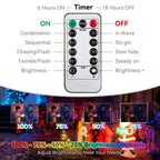 Multicolor battery string lights remote with 8 modes, 6H on 18H off timer and 100 to 25 percent dimming