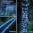 Cool White solar rope lights auto-charging by day and glowing at night