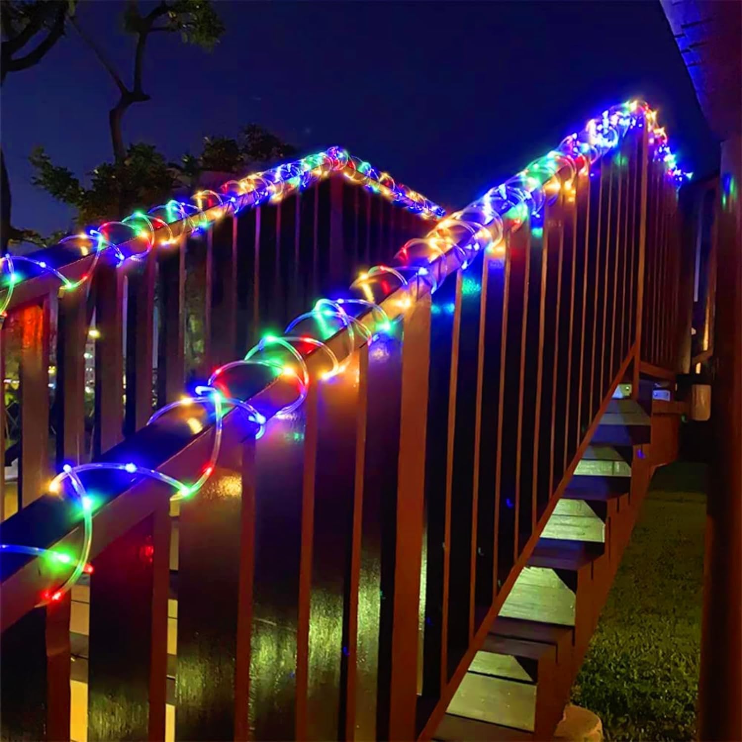 Multicolor IP44 waterproof solar rope lights, clear 0.2in tube detail